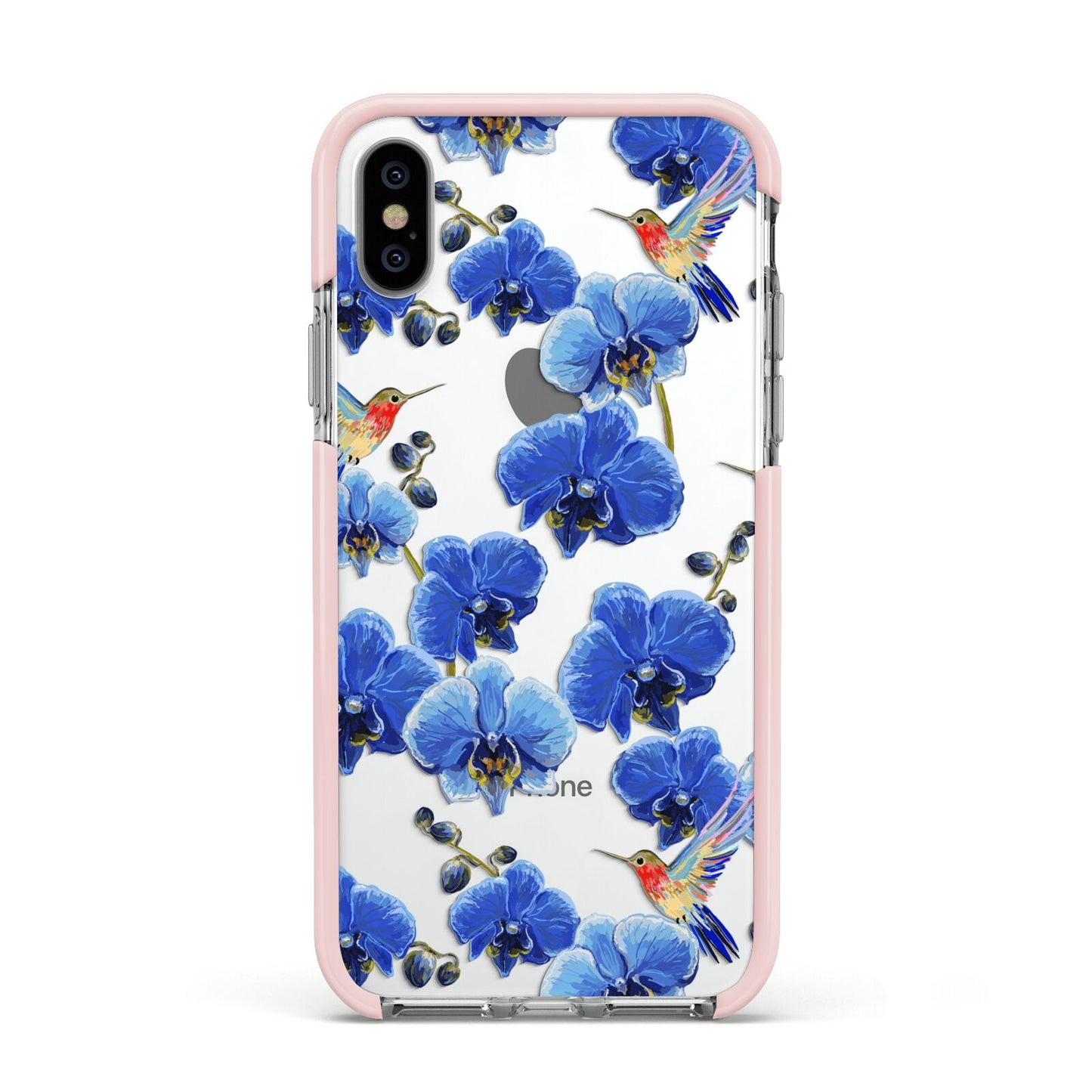 Blue Orchid Apple iPhone Xs Impact Case Pink Edge on Silver Phone