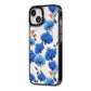 Blue Orchid iPhone 13 Black Impact Case Side Angle on Silver phone