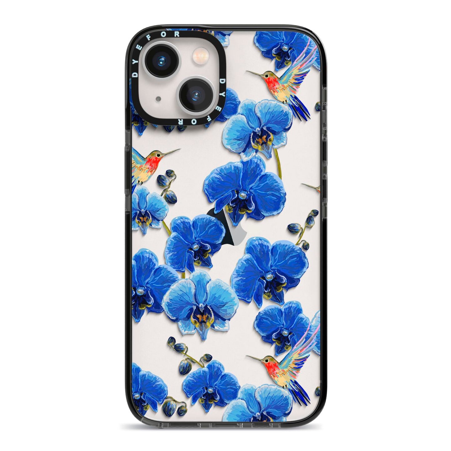 Blue Orchid iPhone 13 Black Impact Case on Silver phone