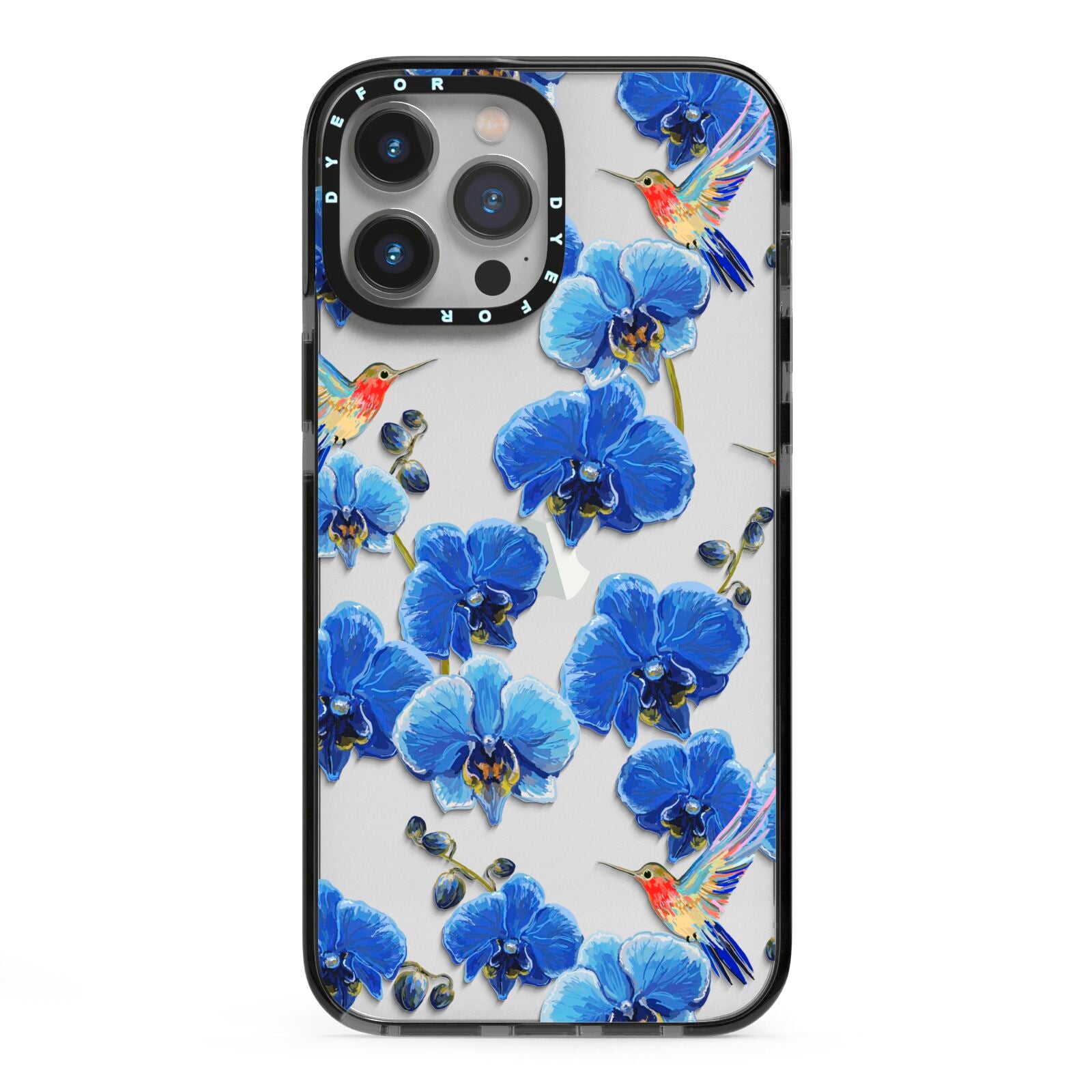 Blue Orchid iPhone 13 Pro Max Black Impact Case on Silver phone