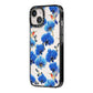 Blue Orchid iPhone 14 Black Impact Case Side Angle on Silver phone