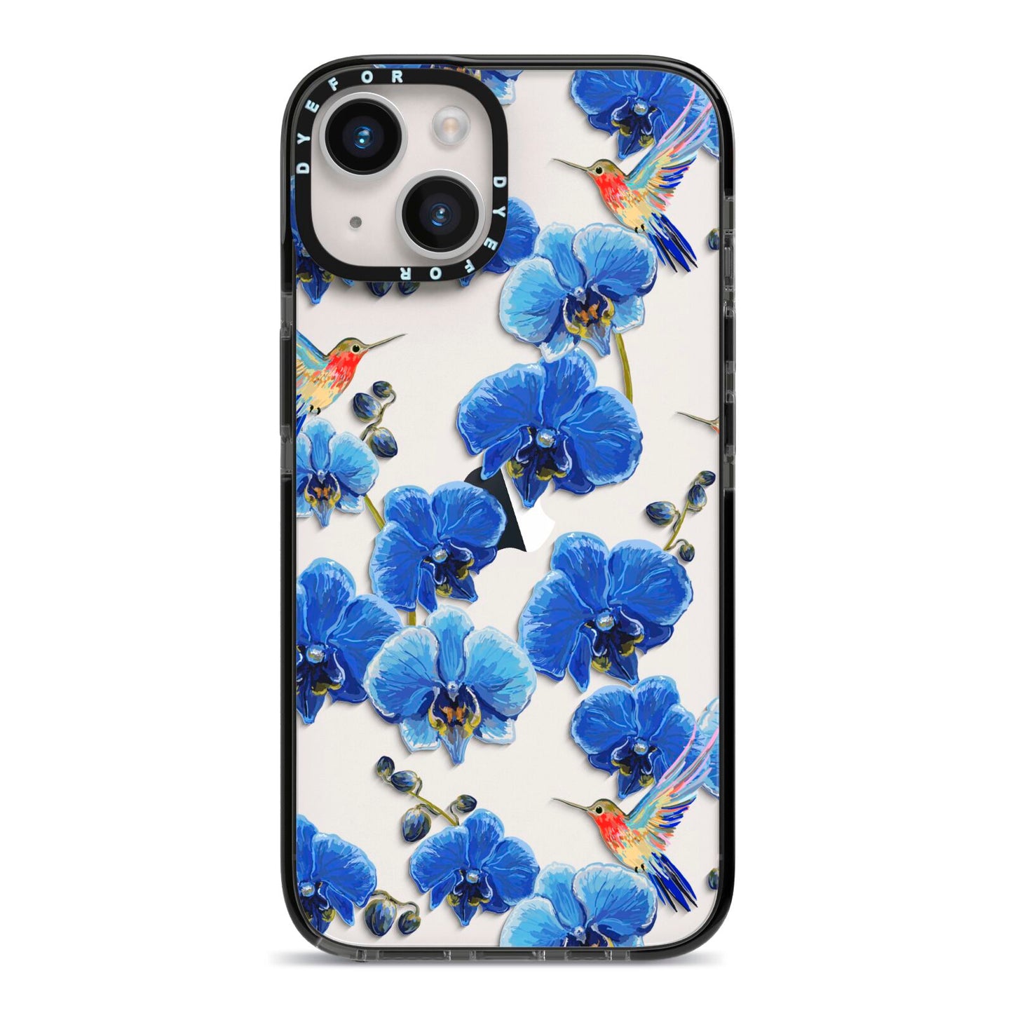 Blue Orchid iPhone 14 Black Impact Case on Silver phone