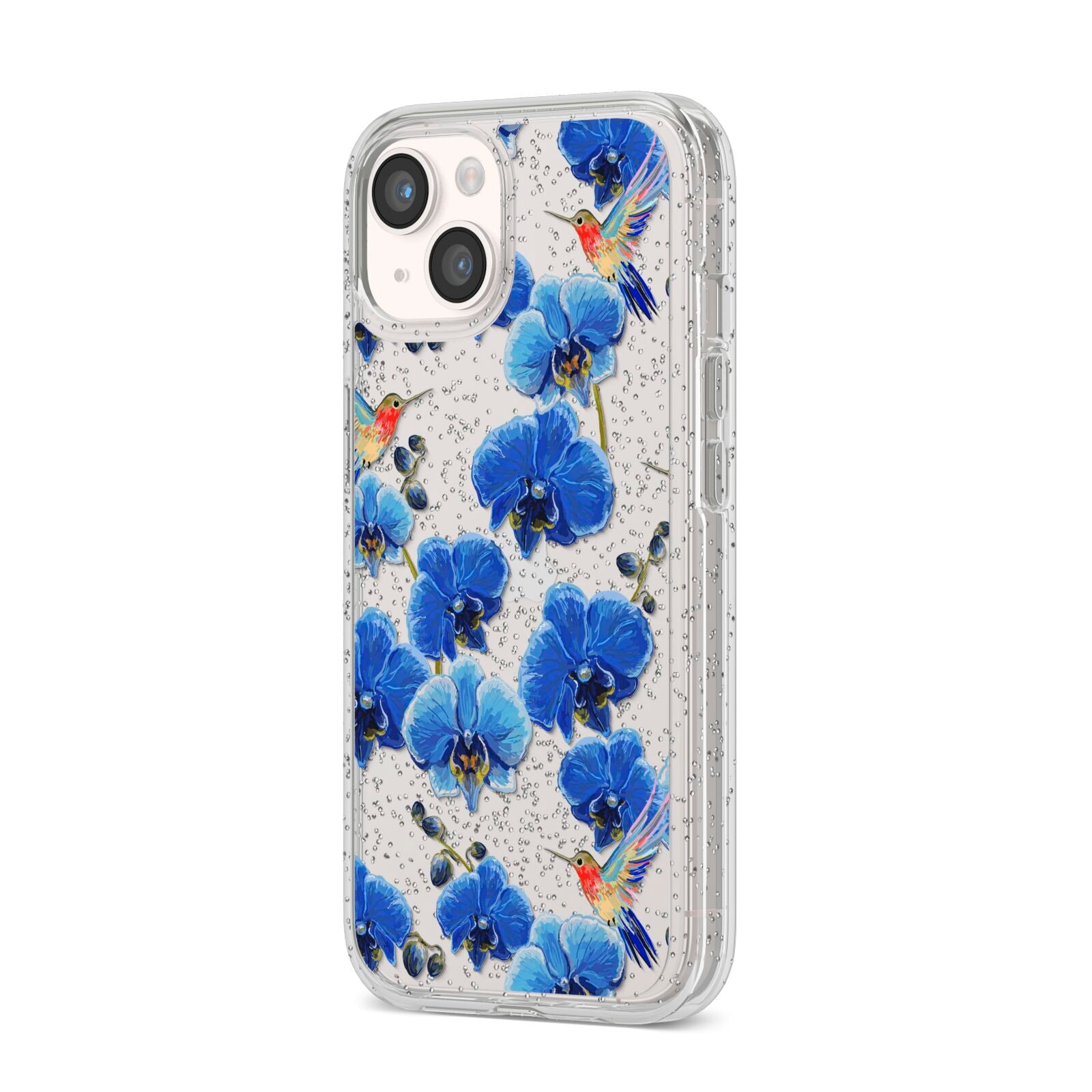 Blue Orchid iPhone 14 Glitter Tough Case Starlight Angled Image