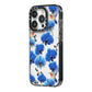 Blue Orchid iPhone 14 Pro Black Impact Case Side Angle on Silver phone