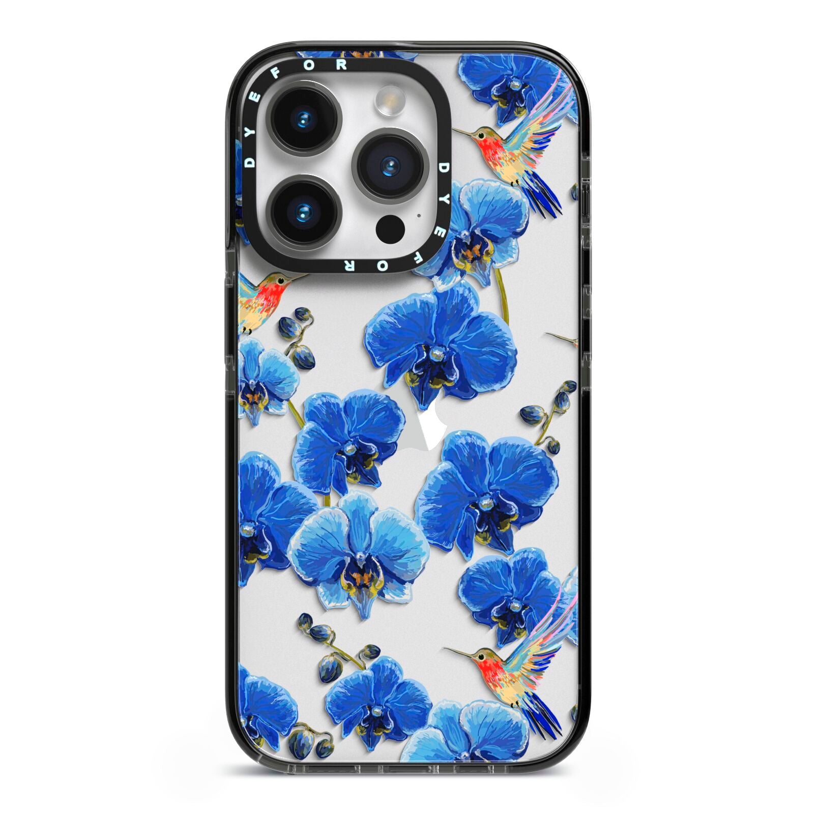Blue Orchid iPhone 14 Pro Black Impact Case on Silver phone
