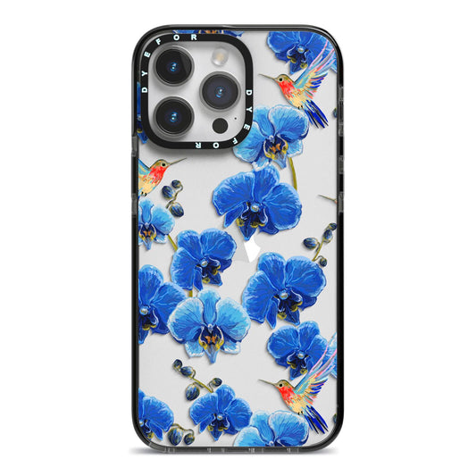 Blue Orchid iPhone 14 Pro Max Black Impact Case on Silver phone
