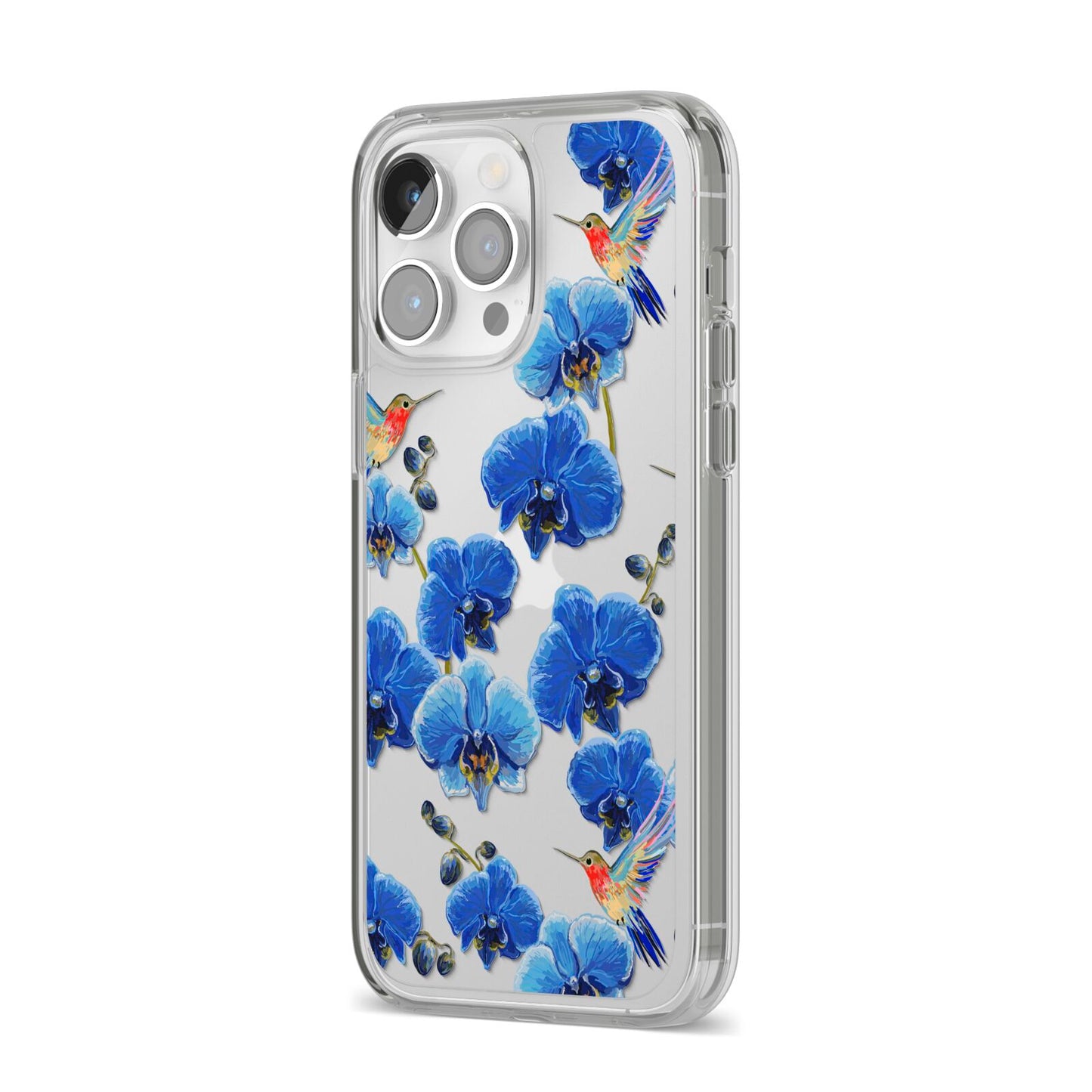 Blue Orchid iPhone 14 Pro Max Clear Tough Case Silver Angled Image