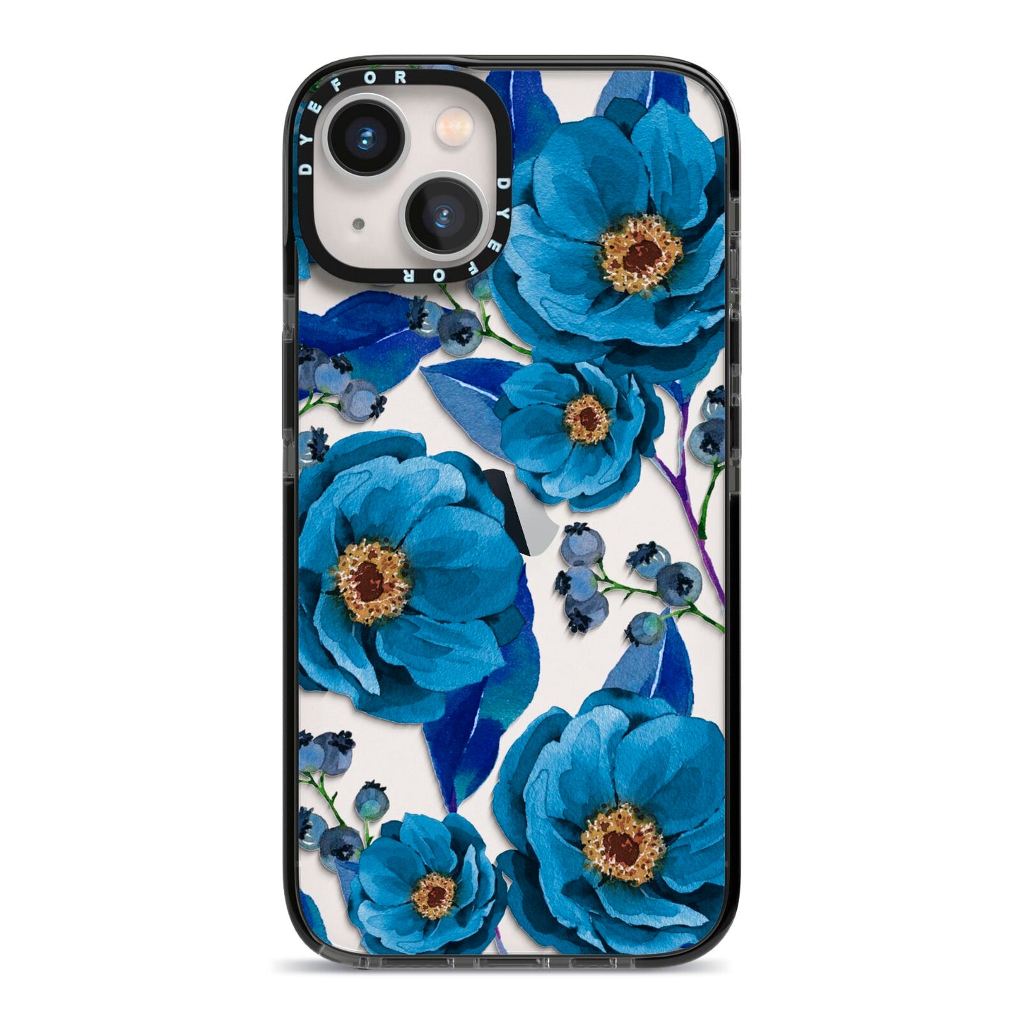 Blue Peonies iPhone 13 Black Impact Case on Silver phone