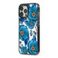 Blue Peonies iPhone 13 Pro Max Black Impact Case Side Angle on Silver phone