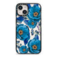 Blue Peonies iPhone 14 Black Impact Case on Silver phone