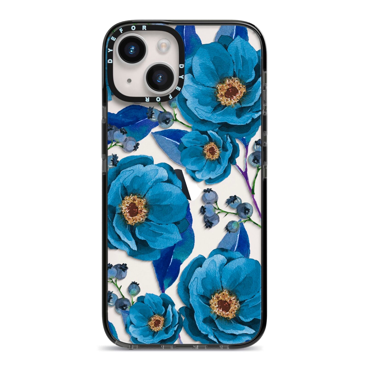 Blue Peonies iPhone 14 Black Impact Case on Silver phone