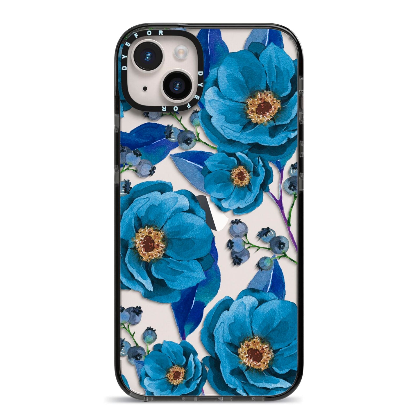 Blue Peonies iPhone 14 Plus Black Impact Case on Silver phone