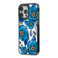 Blue Peonies iPhone 14 Pro Max Black Impact Case Side Angle on Silver phone