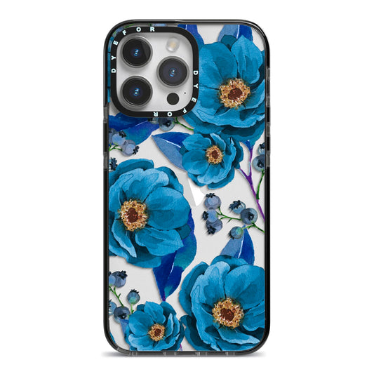 Blue Peonies iPhone 14 Pro Max Black Impact Case on Silver phone