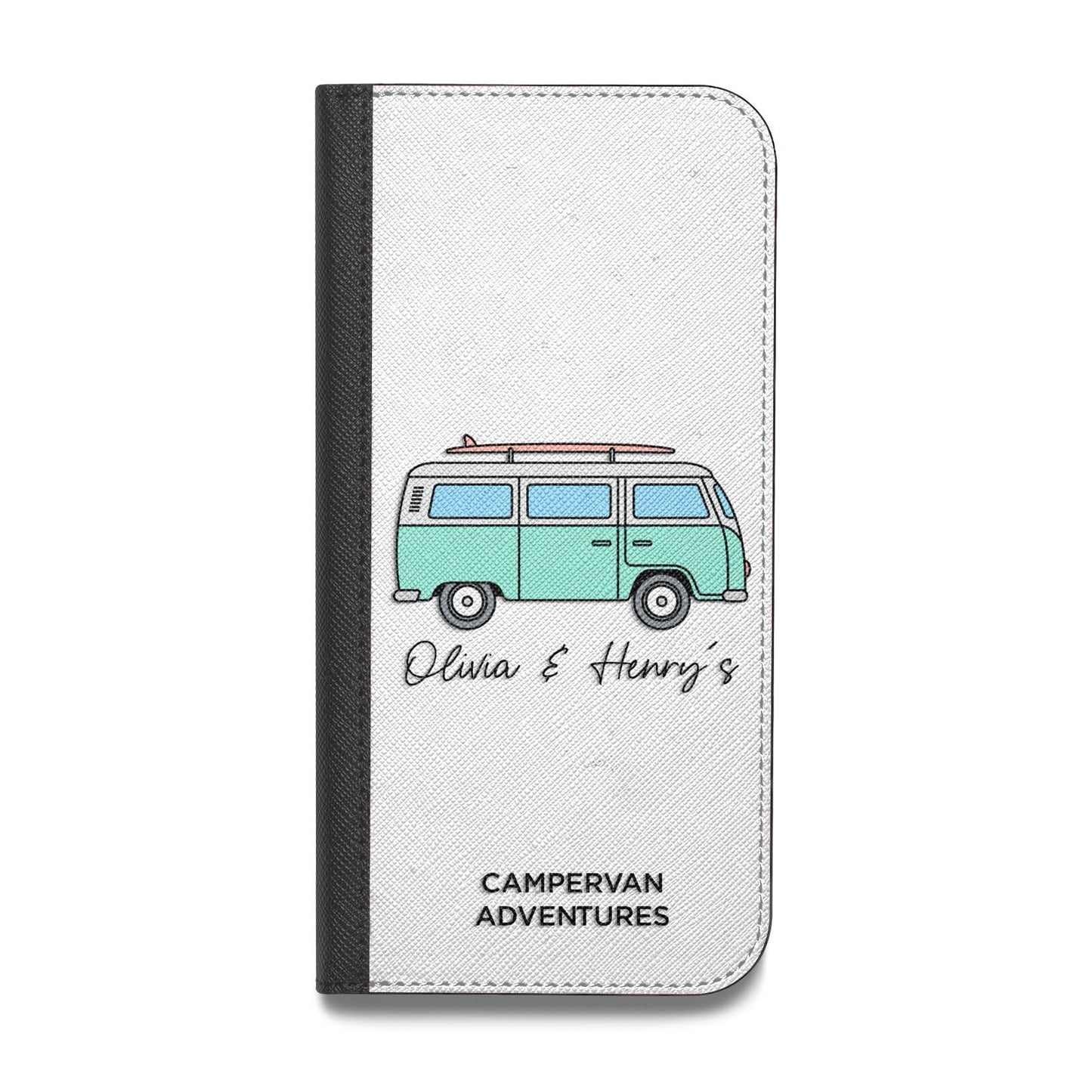 Blue Personalised Campervan Adventures Vegan Leather Flip Samsung Case