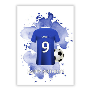 Blue Personalised Football Shirt Greetings Card