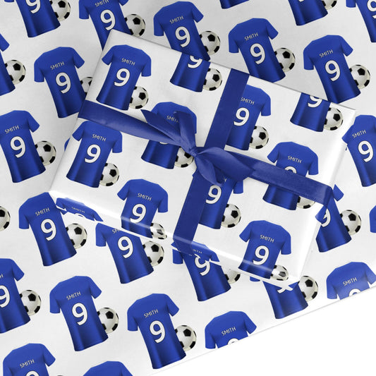 Blue Personalised Football Shirt Custom Wrapping Paper