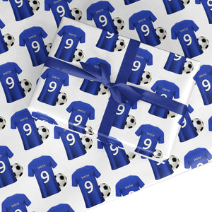 Blue Personalised Football Shirt Wrapping Paper