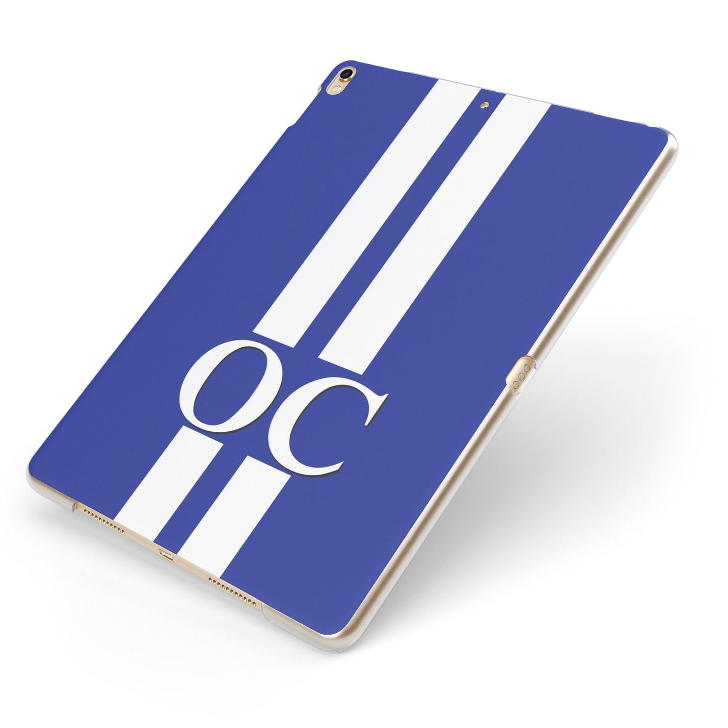 Blue Personalised Initials Apple iPad Case on Gold iPad Side View