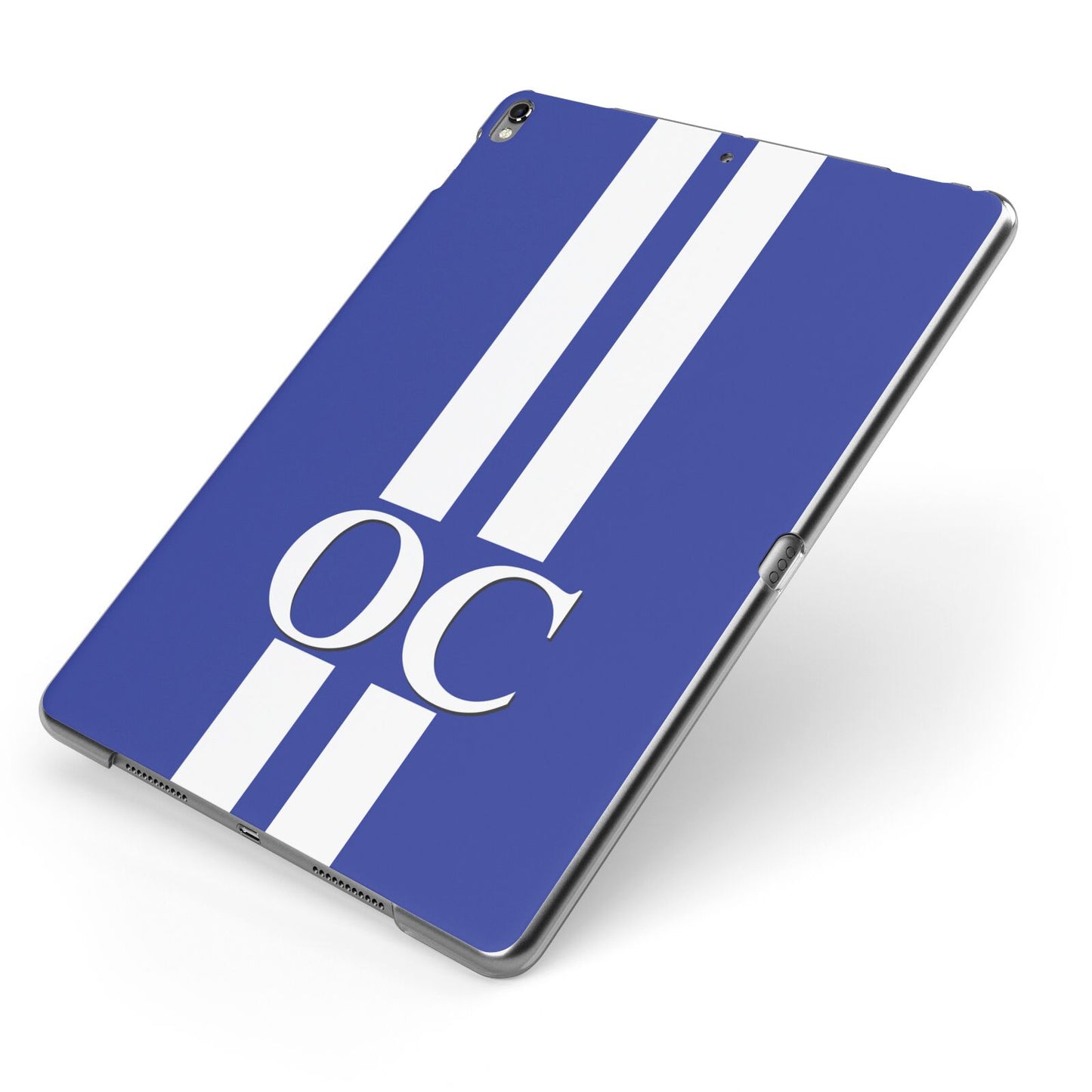Blue Personalised Initials Apple iPad Case on Grey iPad Side View