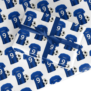 Blue Personalised Name Football Shirt Wrapping Paper