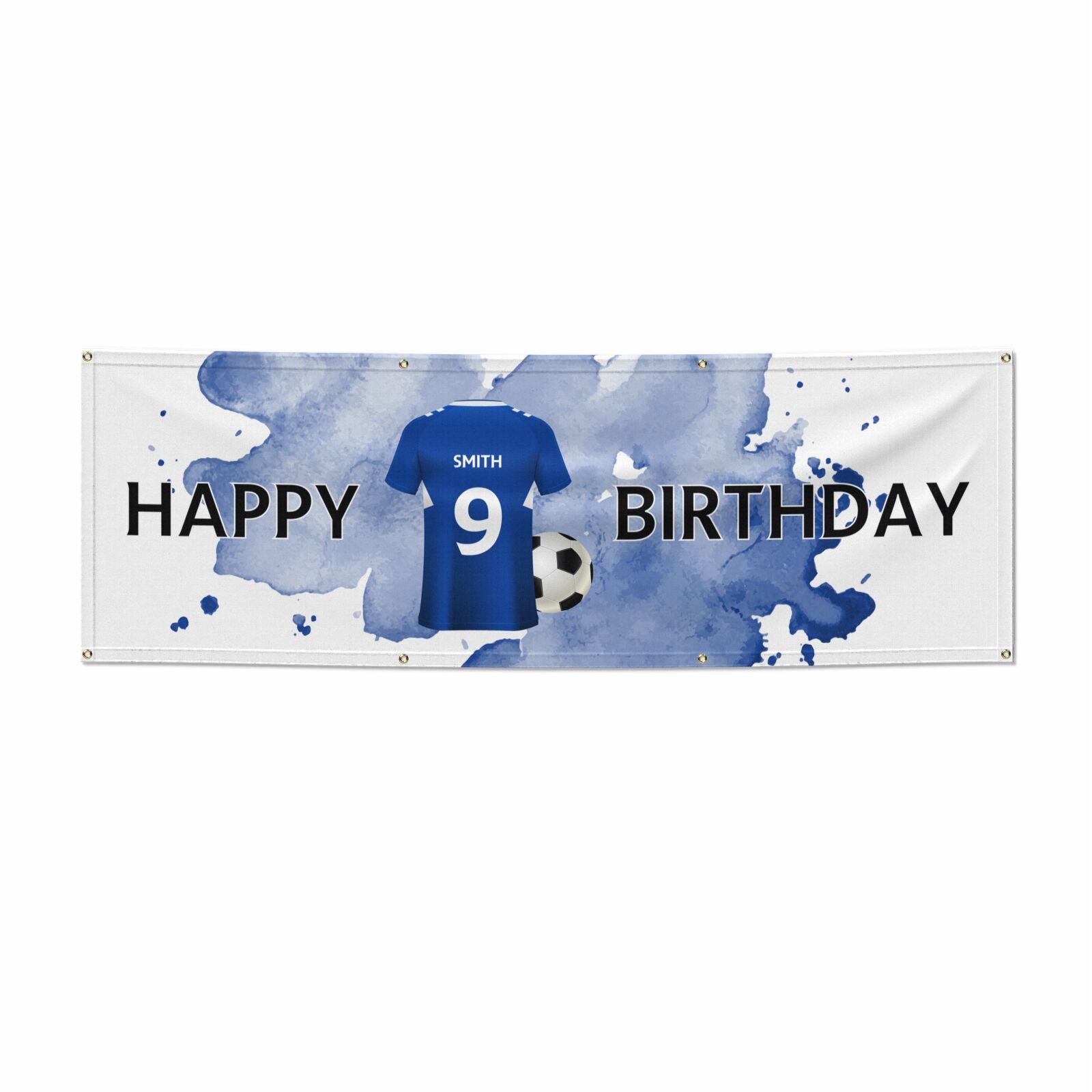 Blue Personalised Name Number Football Shirt 6x2 Vinly Banner with Grommets