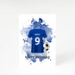 Blue Personalised Name Number Football Shirt A5 Greetings Card