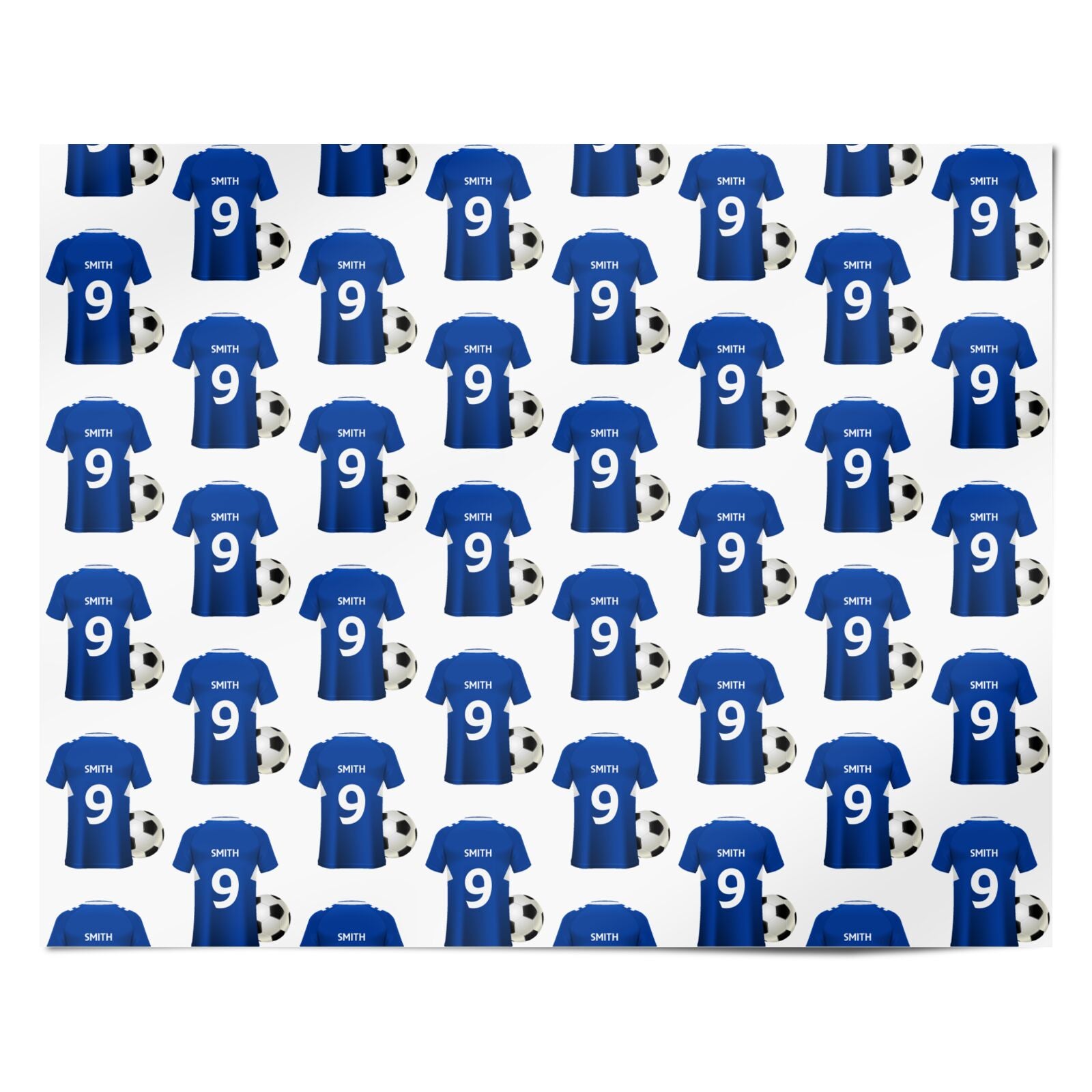 Blue Personalised Name Number Football Shirt Personalised Wrapping Paper Alternative