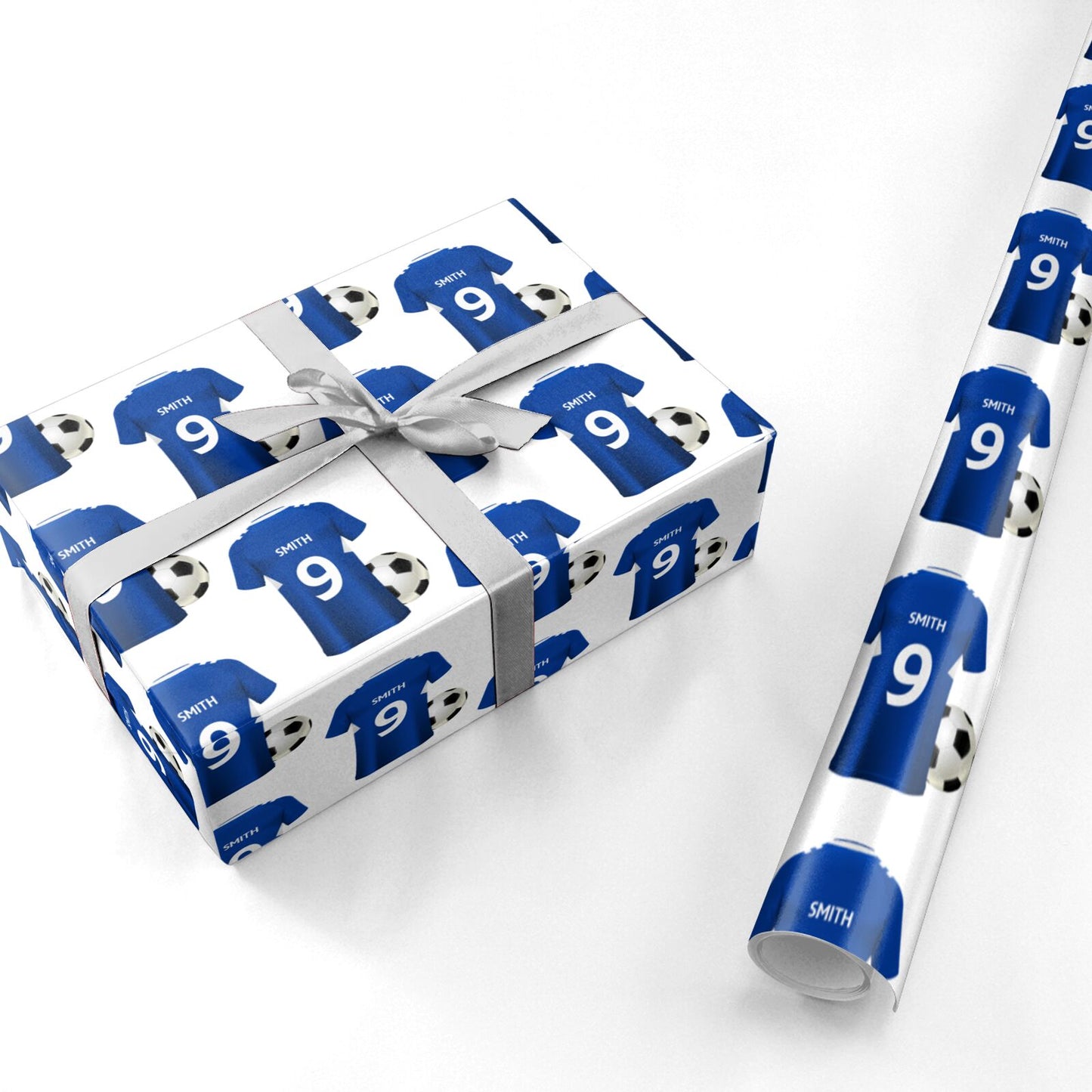 Blue Personalised Name Number Football Shirt Personalised Wrapping Paper