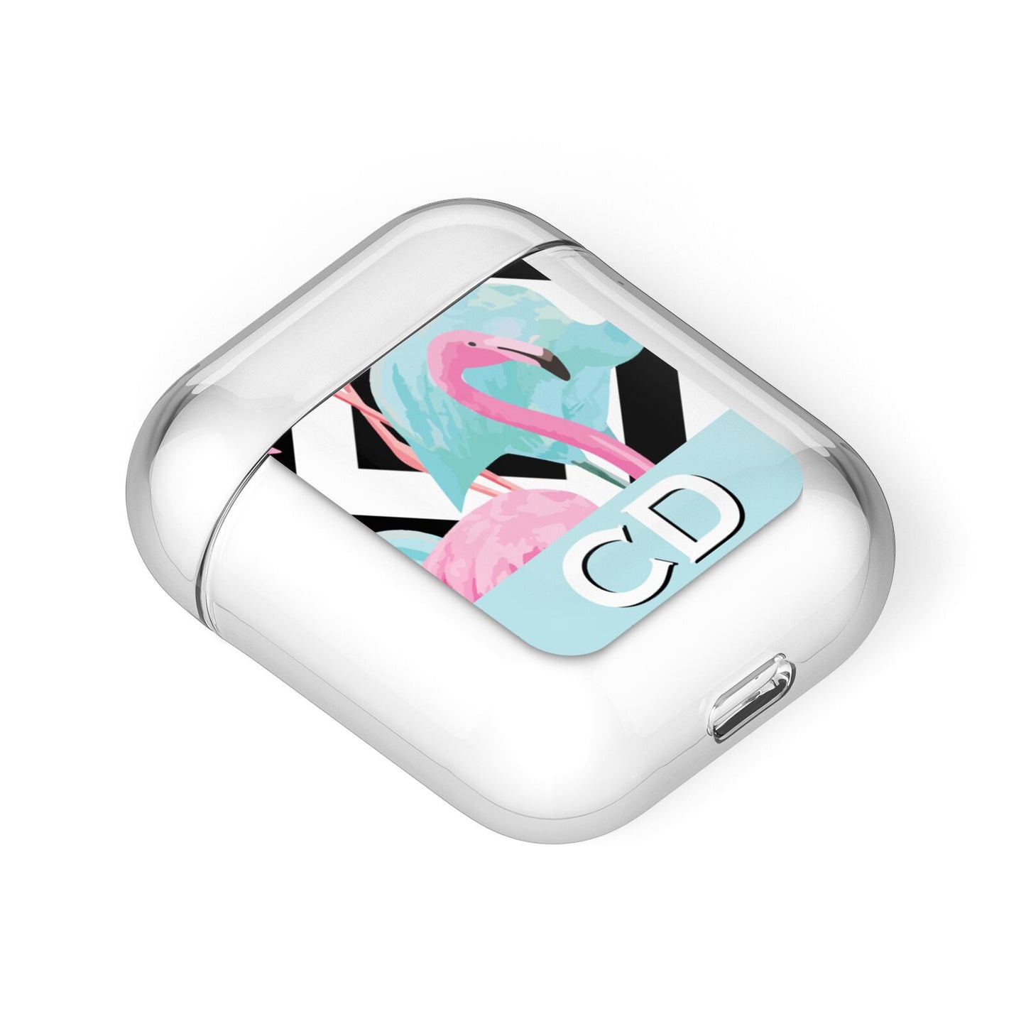 Blue Pink Flamingos AirPods Case Laid Flat