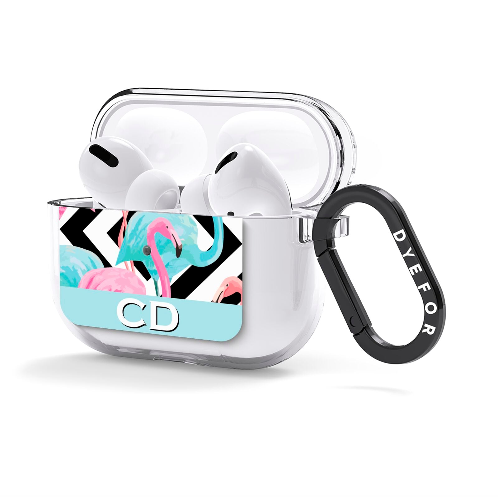 Blue Pink Flamingos AirPods Clear Case 3rd Gen Side Image