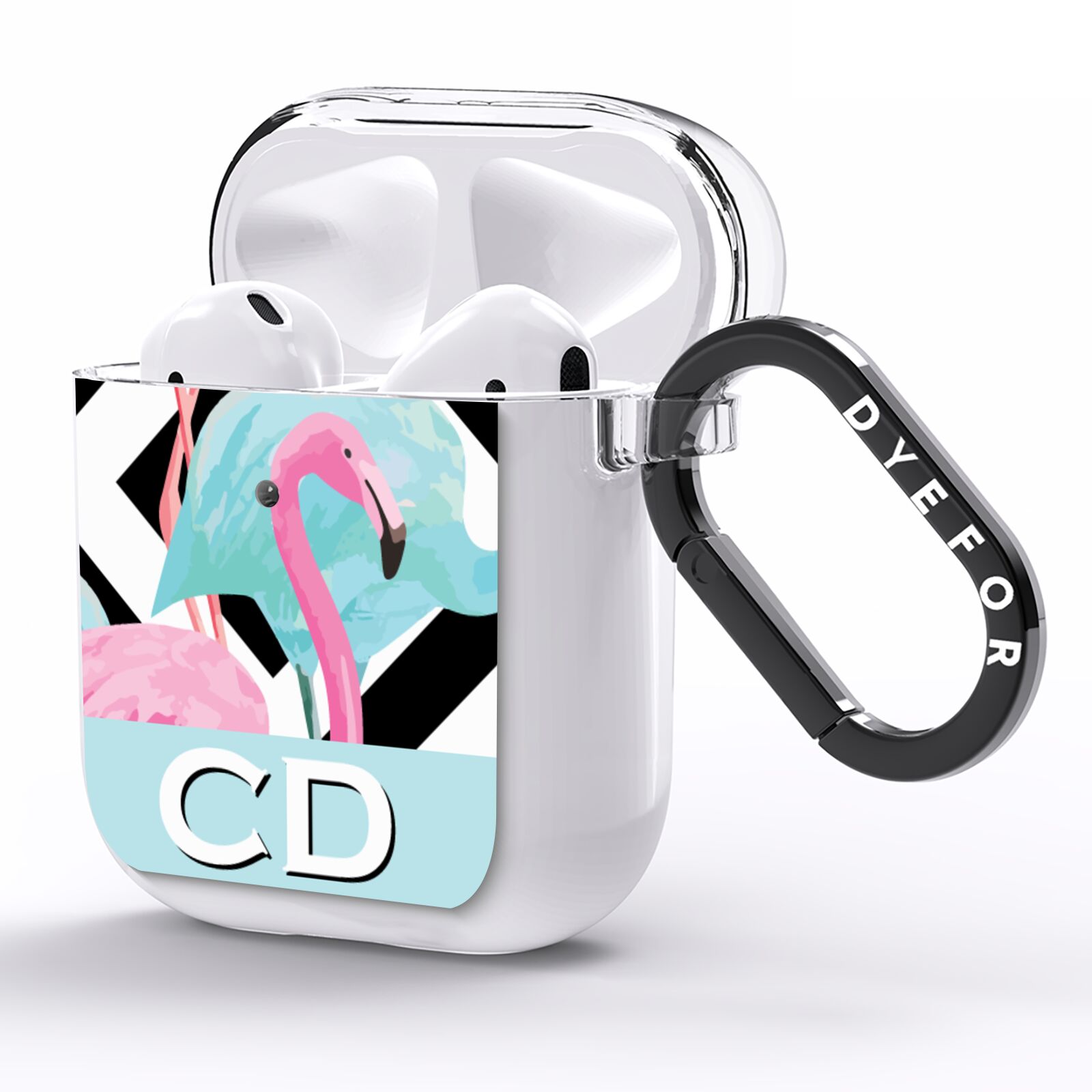 Blue Pink Flamingos AirPods Clear Case Side Image