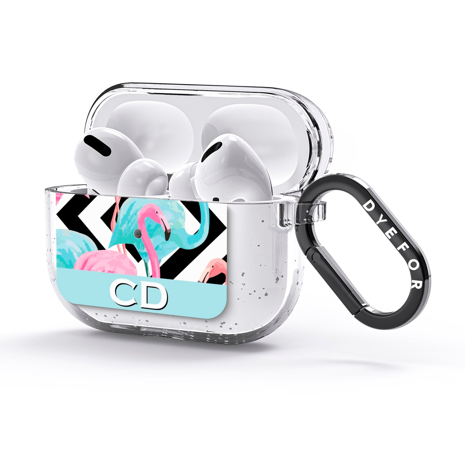Blue Pink Flamingos AirPods Glitter Case 3rd Gen Side Image