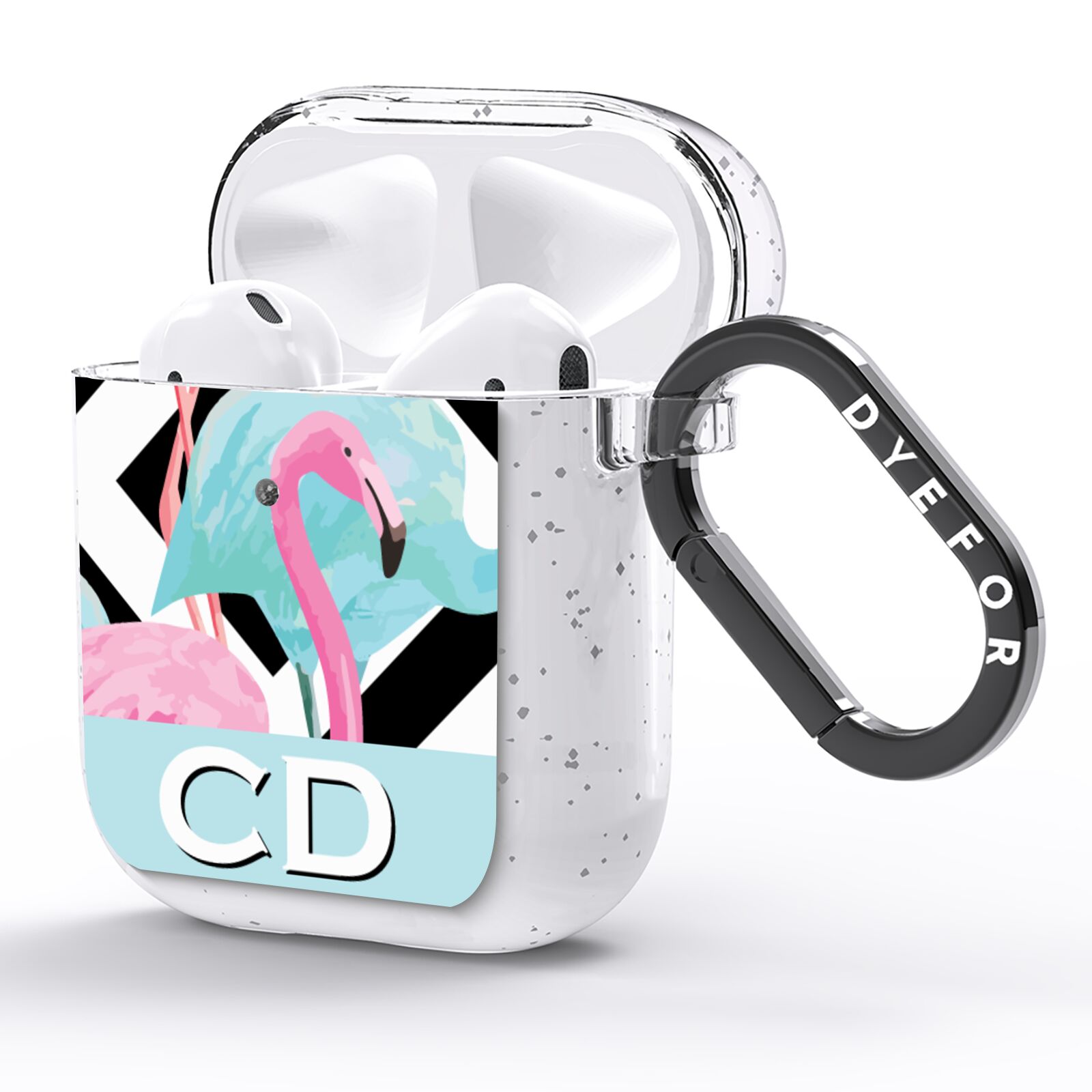 Blue Pink Flamingos AirPods Glitter Case Side Image