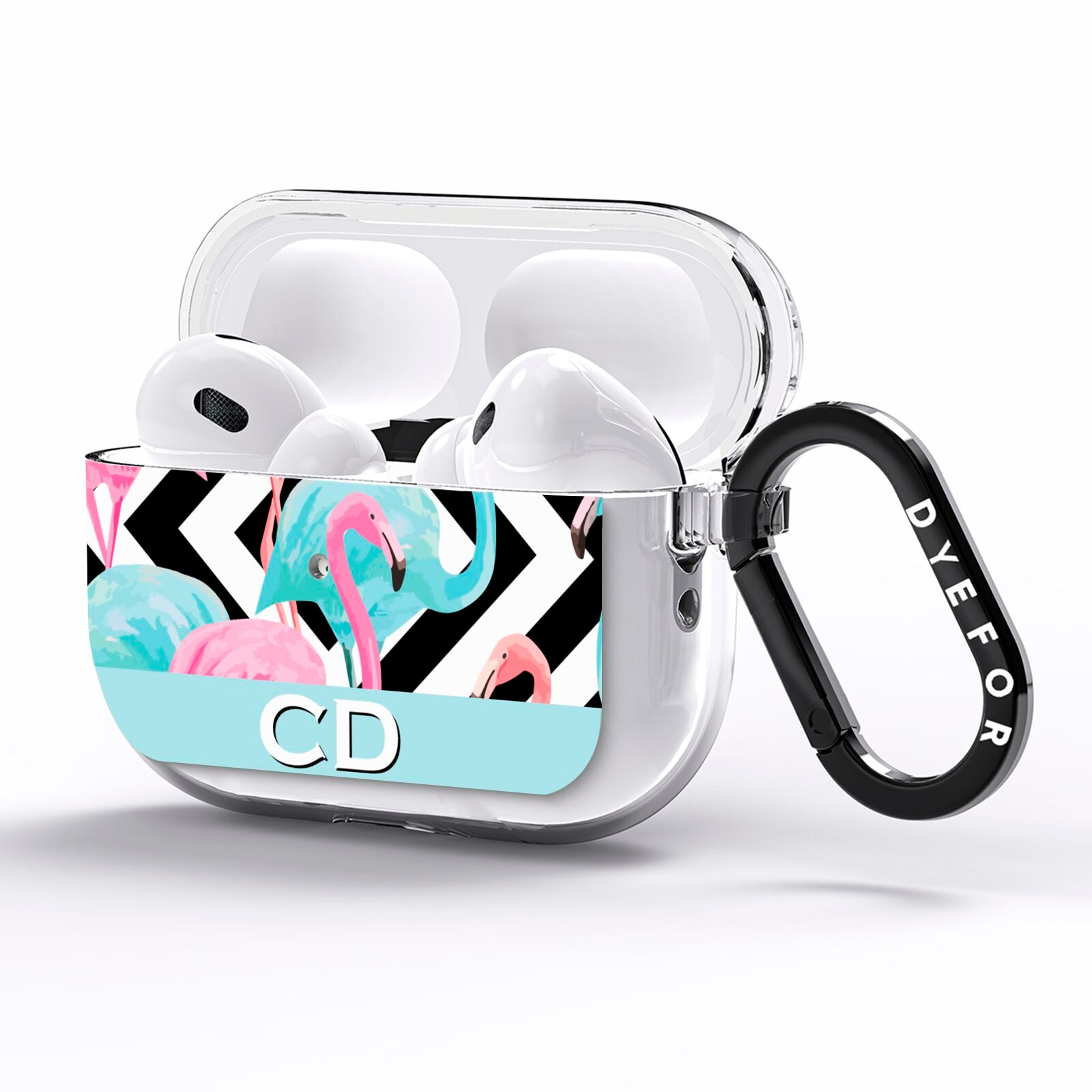 Blue Pink Flamingos AirPods Pro Clear Case Side Image