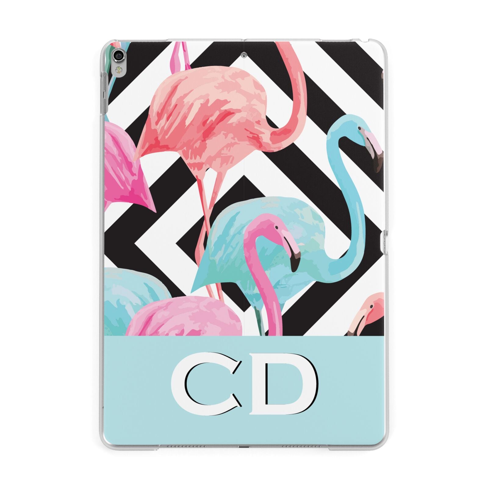 Blue Pink Flamingos Apple iPad Silver Case