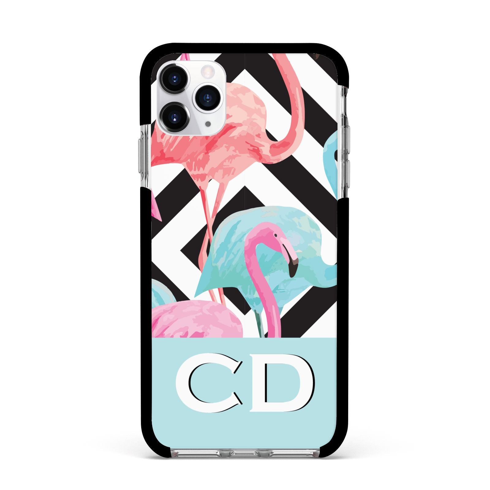 Blue Pink Flamingos Apple iPhone 11 Pro Max in Silver with Black Impact Case