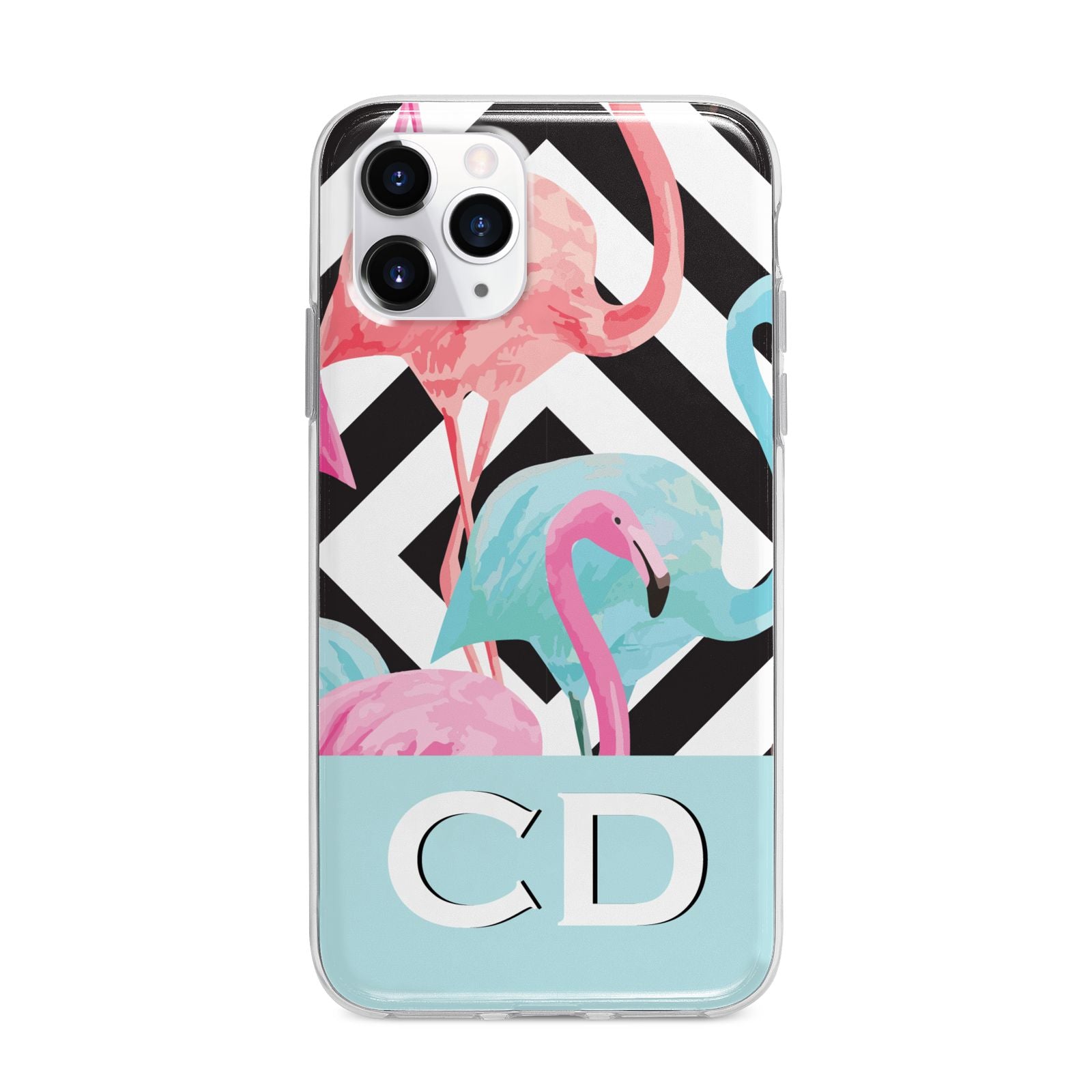 Blue Pink Flamingos Apple iPhone 11 Pro Max in Silver with Bumper Case