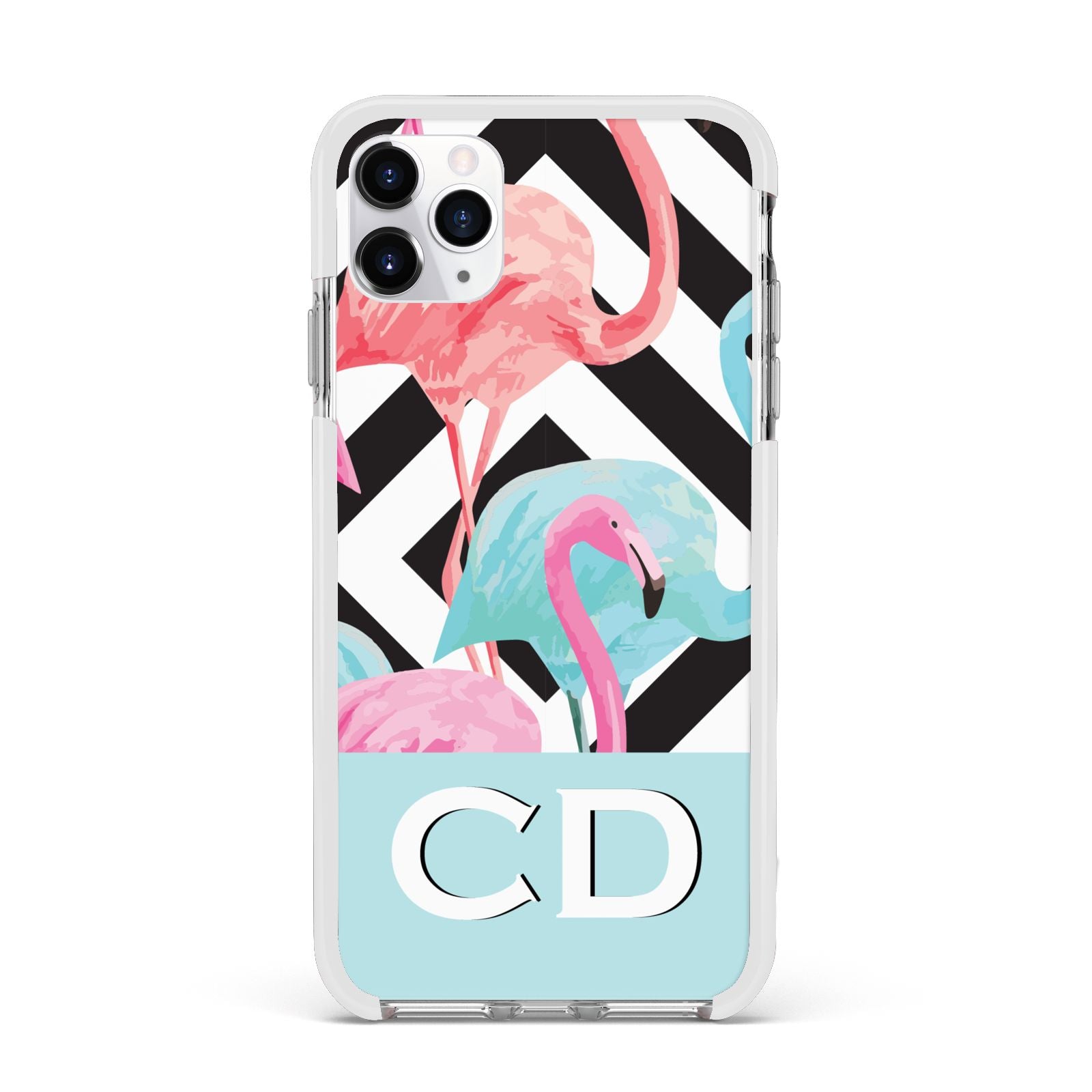 Blue Pink Flamingos Apple iPhone 11 Pro Max in Silver with White Impact Case