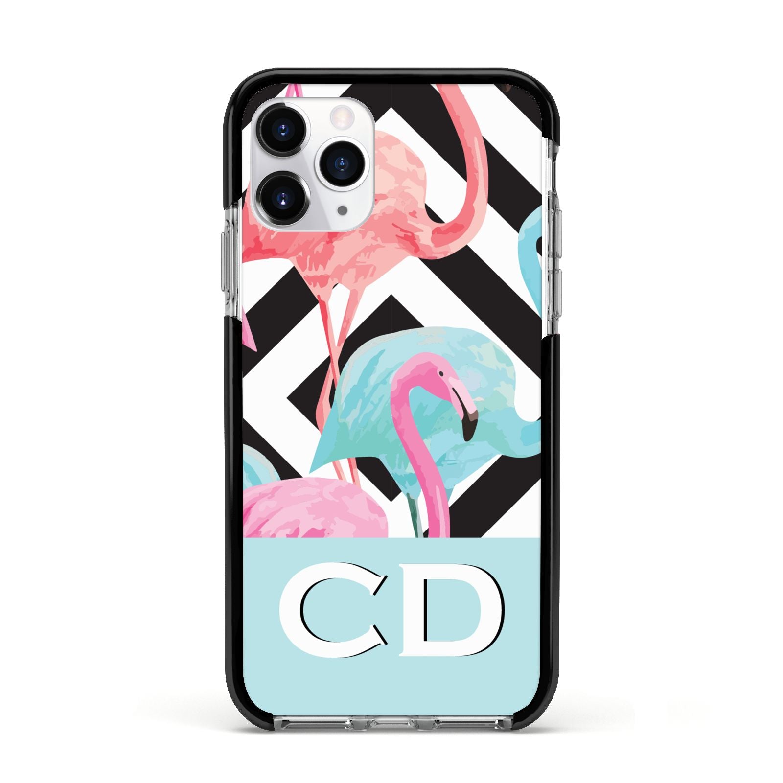 Blue Pink Flamingos Apple iPhone 11 Pro in Silver with Black Impact Case