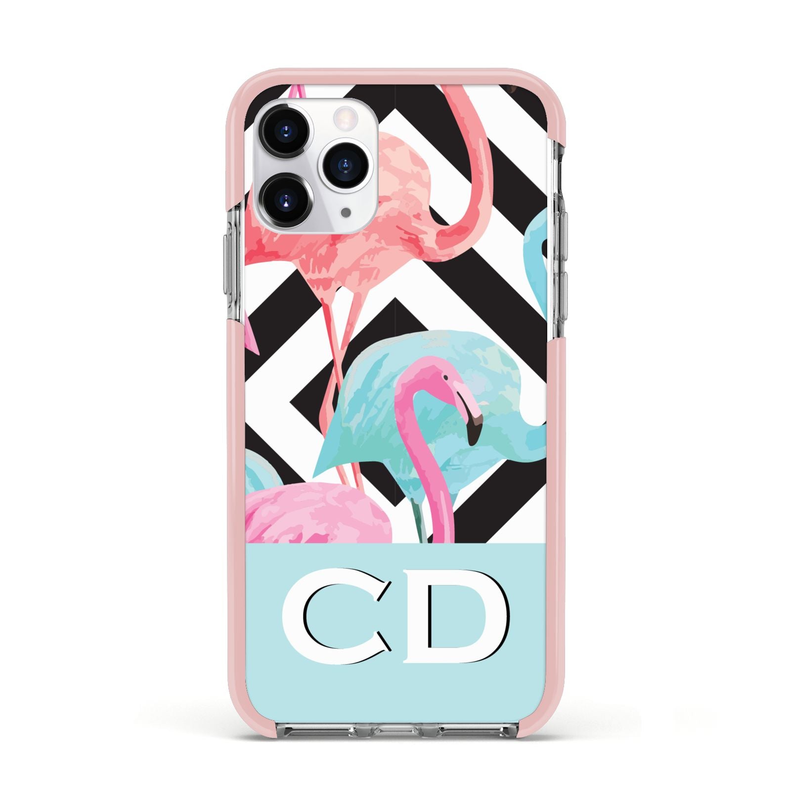 Blue Pink Flamingos Apple iPhone 11 Pro in Silver with Pink Impact Case
