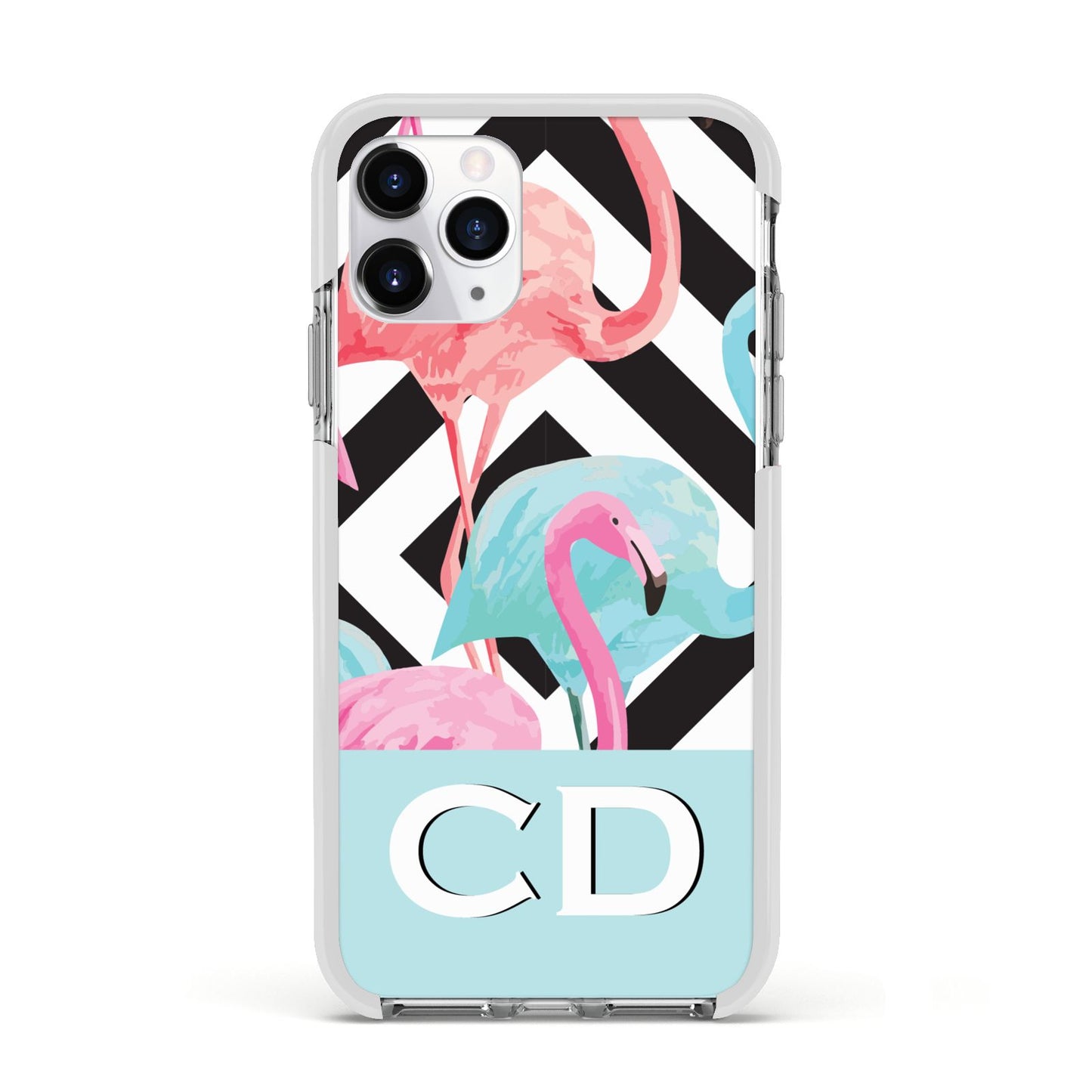 Blue Pink Flamingos Apple iPhone 11 Pro in Silver with White Impact Case