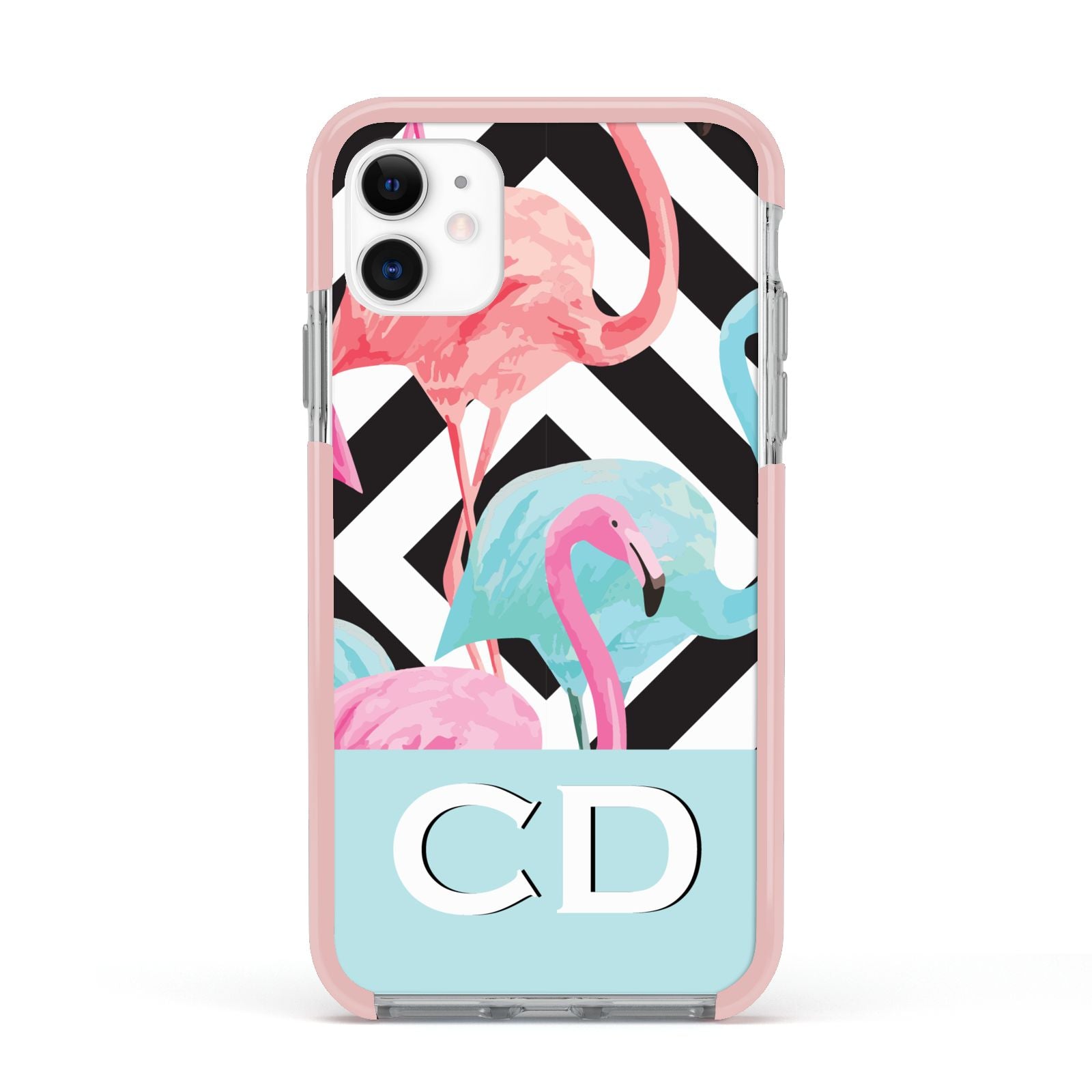 Blue Pink Flamingos Apple iPhone 11 in White with Pink Impact Case