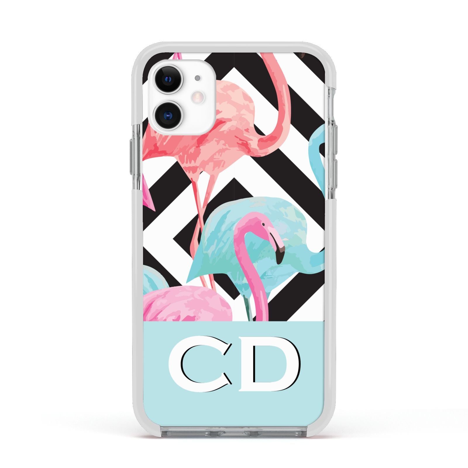 Blue Pink Flamingos Apple iPhone 11 in White with White Impact Case