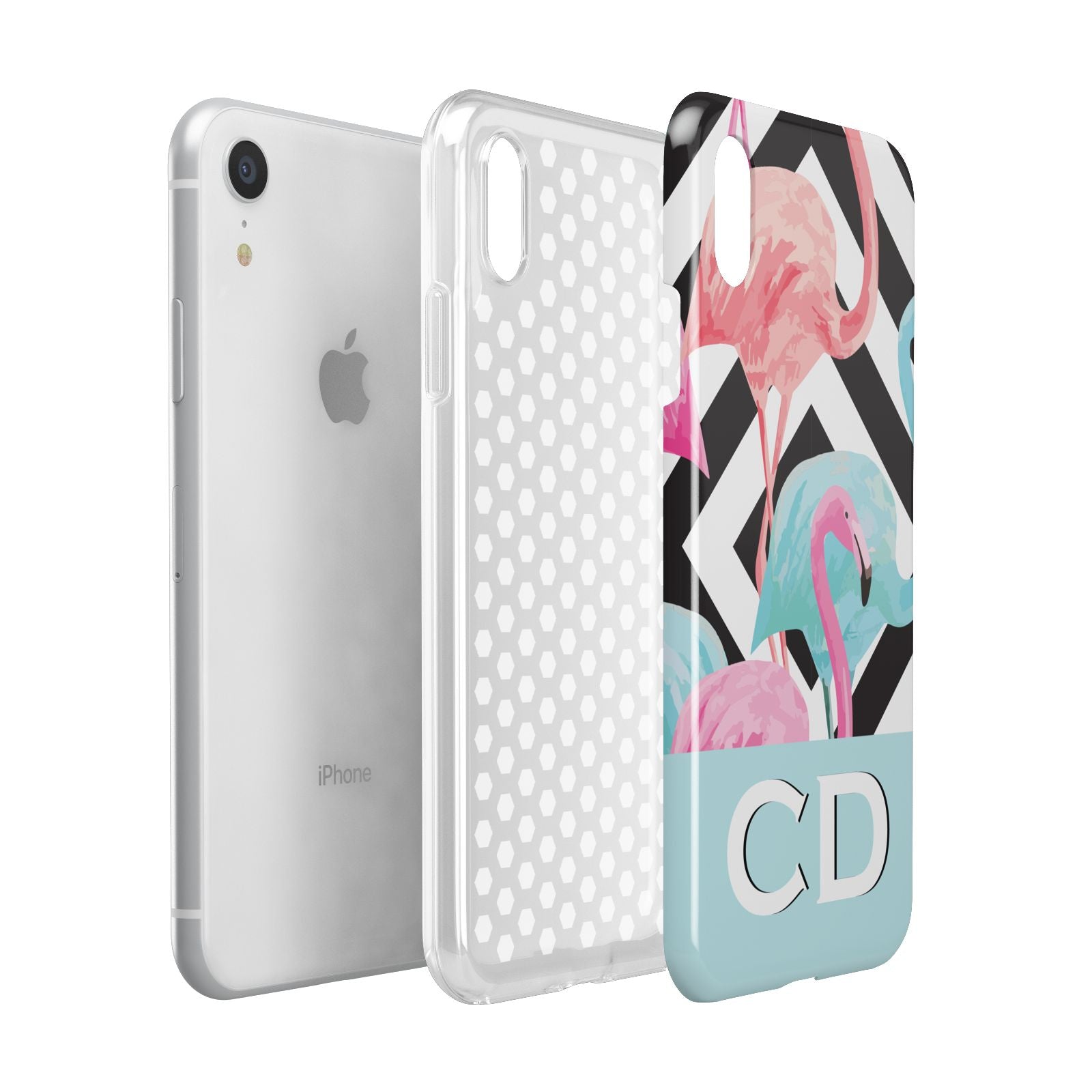 Blue Pink Flamingos Apple iPhone XR White 3D Tough Case Expanded view
