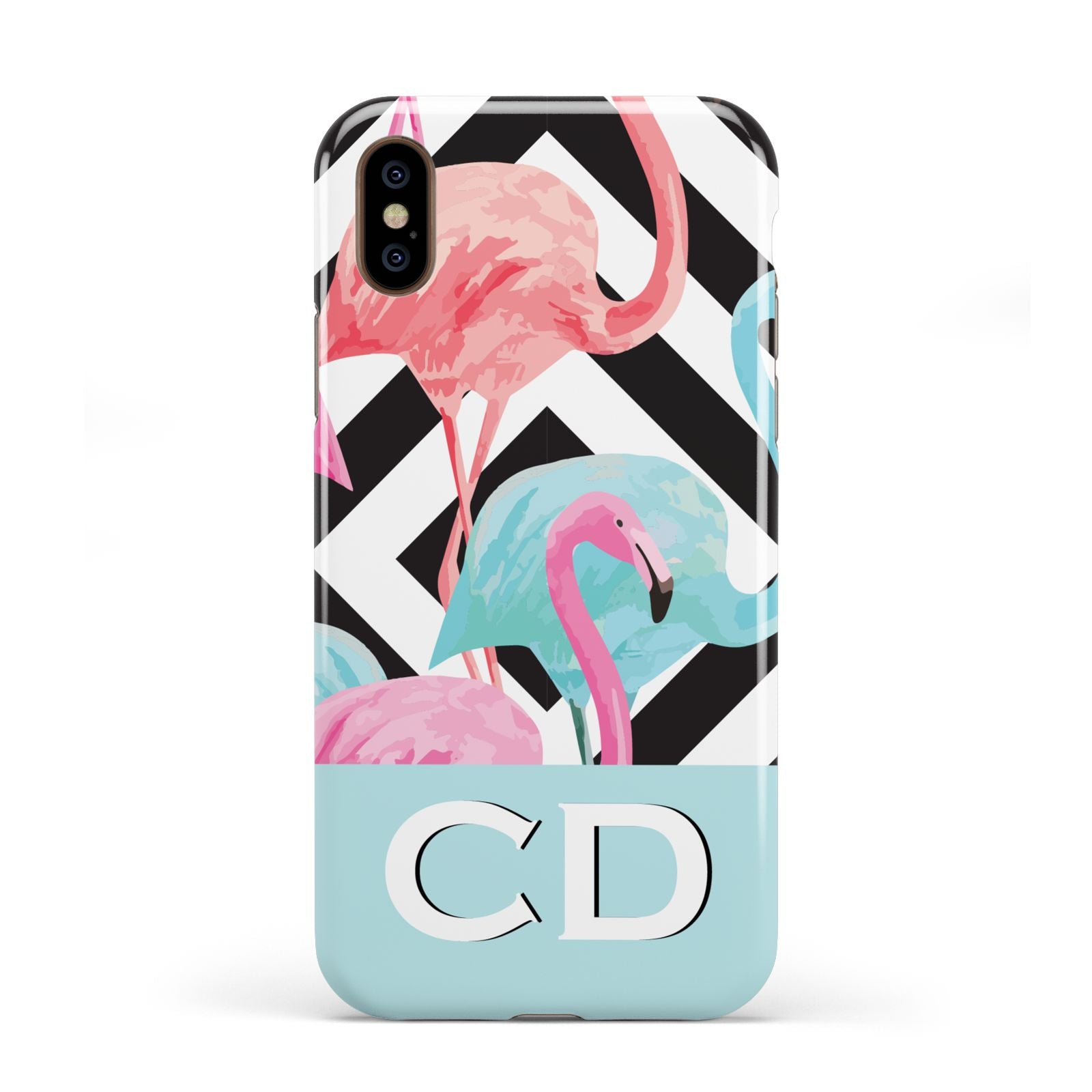 Blue Pink Flamingos Apple iPhone XS 3D Tough