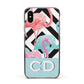 Blue Pink Flamingos Apple iPhone Xs Impact Case Black Edge on Gold Phone