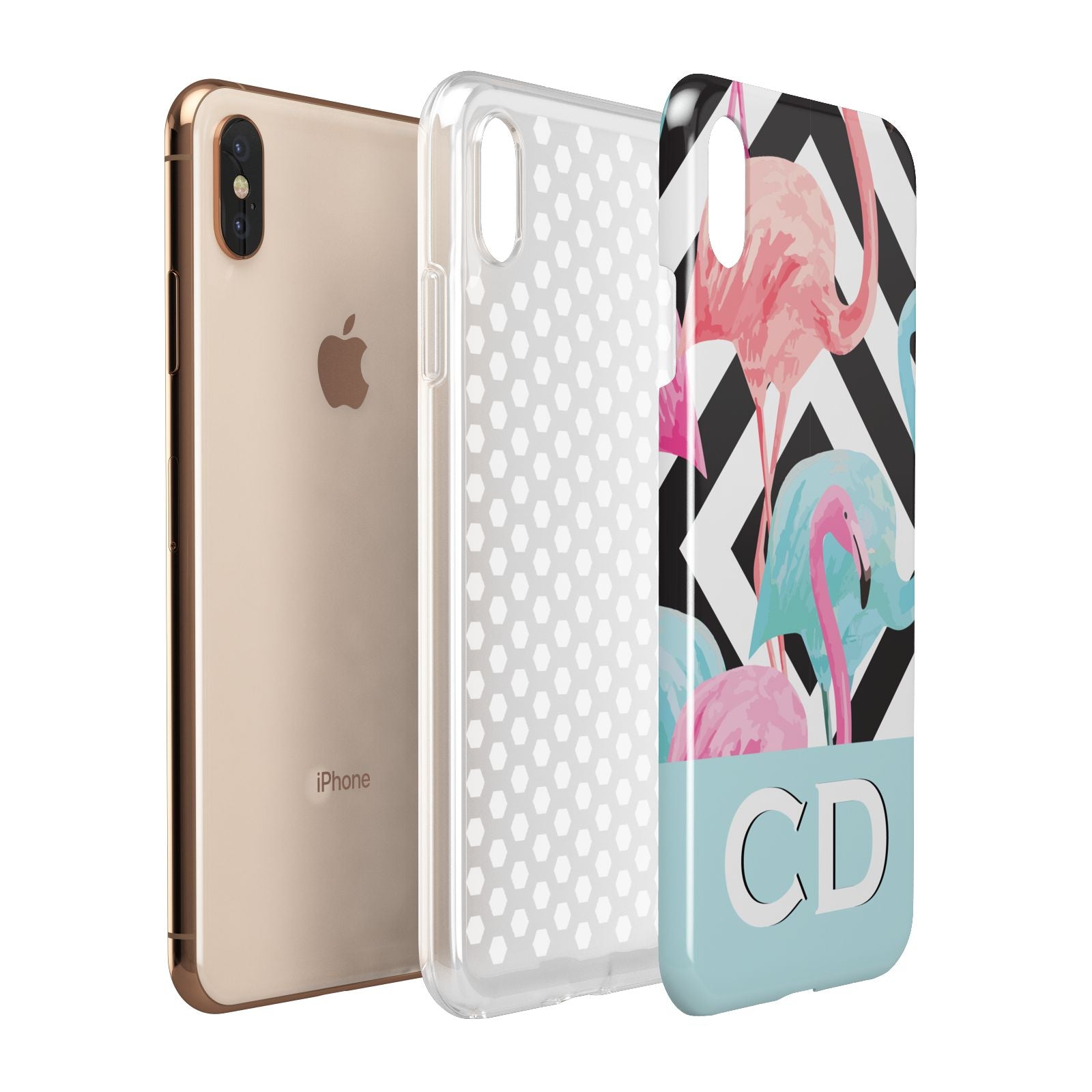 Blue Pink Flamingos Apple iPhone Xs Max 3D Tough Case Expanded View