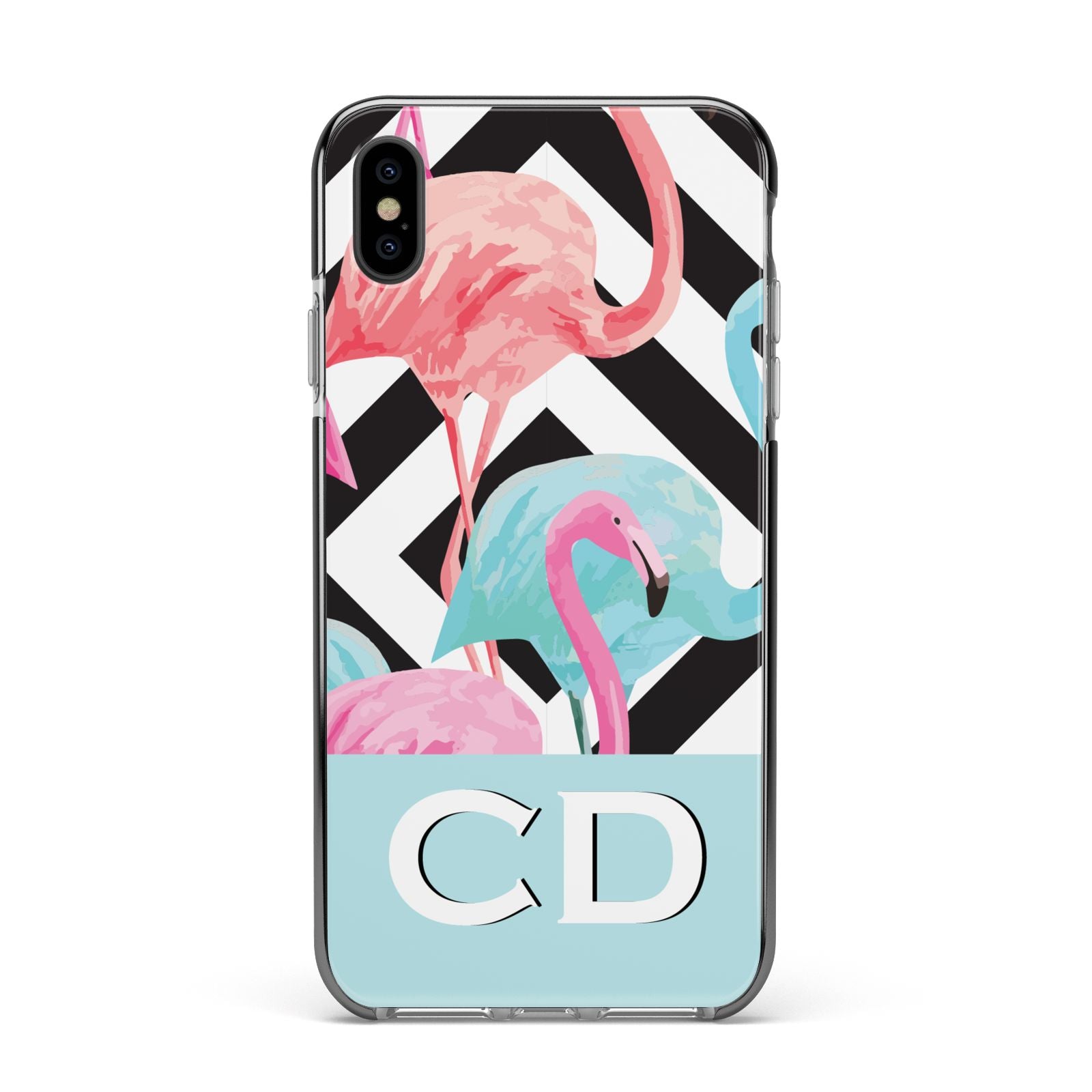 Blue Pink Flamingos Apple iPhone Xs Max Impact Case Black Edge on Black Phone