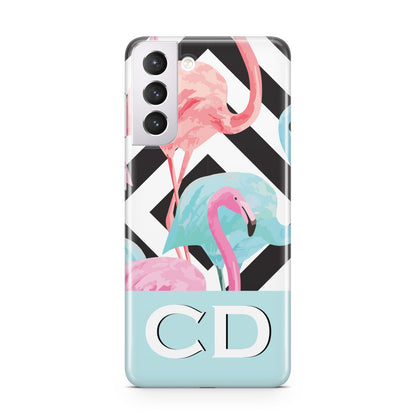 Blue Pink Flamingos Samsung S21 Case